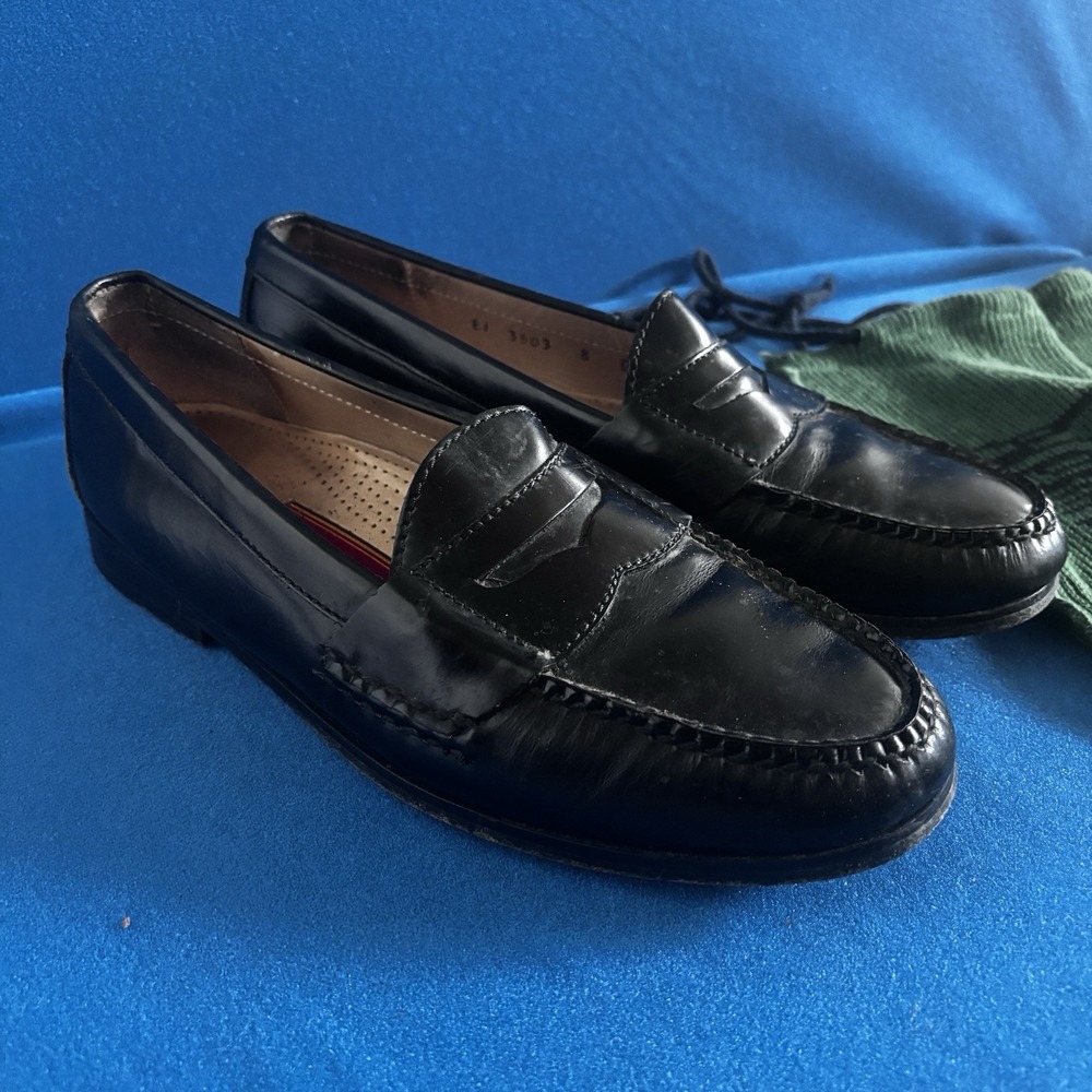 Cole Haan Black Leather Moc Toe Penny Loafers Shoes Mens Size 8 D # 03503
